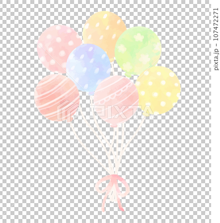 彩色氣球綁著絲帶，水彩風格，圖案 107472271