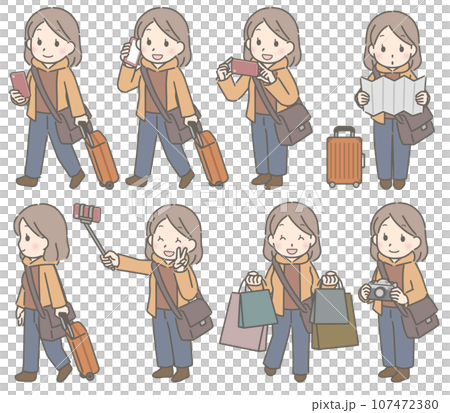 Travel pose collection young woman Travel pose collection young woman 107472380