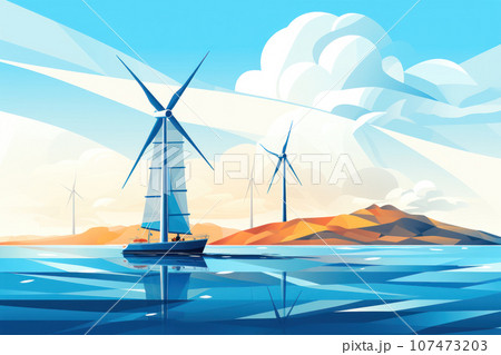 Offshore farm with wind turbines Offshore farm with wind turbines 107473203