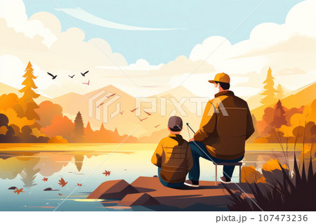 Senior man fishing with grandson Senior man fishing with grandson 107473236
