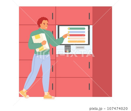 Man using self-service postal kiosk vector illustration 107474020