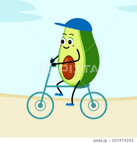 Cartoon Happy avocado cycling sports. Vector illustration in flat style. Cartoon Happy avocado cycling sports. Vector illustration in flat style. 107474203