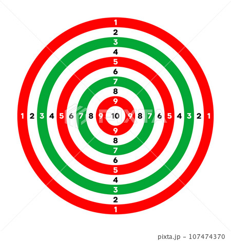 Shooting range paper target with divisions, marks and numbers. Archery, gun shooting practise and training, sport competition and hunting. Bullseye and aim. Vector illustration 107474370