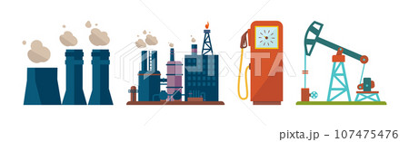 Oil and Fuel Resources Industrial Production Vector Set 107475476