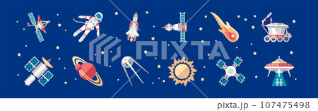 Outer Space Icon and Objects on Blue Background Vector Set Outer Space Icon and Objects on Blue Background Vector Set 107475498