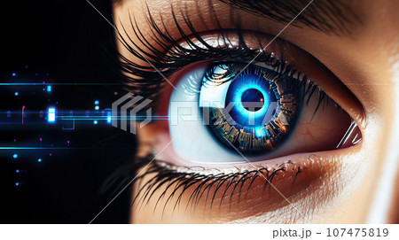 Advanced Eye Technology Holographic Surveillance, Digital ID Verification, and Lasik Vision Correction. created with Generative AI 107475819