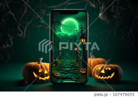 Halloween background with phone with copy space Halloween background with phone with copy space 107476055