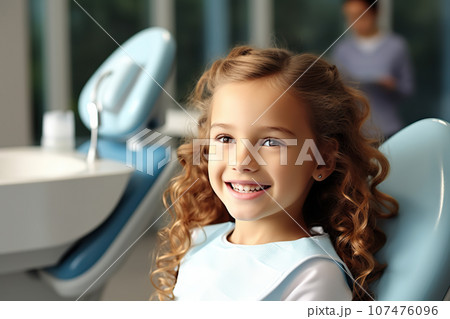 Little Girl at a Children's Dentist Office, Ensuring Healthy Teeth and a Beautiful Smile. created with Generative AI 107476096