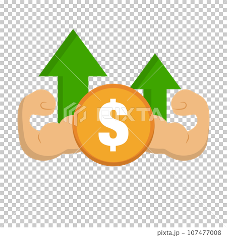 美元升值。美元硬幣和肌肉。向量。 美元升值。美元硬幣和肌肉。向量。 107477008