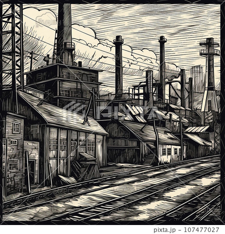 Industrial background, factory with pipes,...のイラスト素材 [107477027] - PIXTA