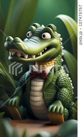3D crocodile cartoon character design illustration  107478767