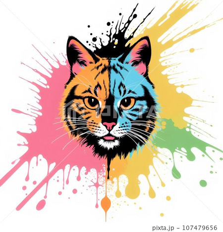 AIで生成されたカラフルな猫のタイトル 107479656