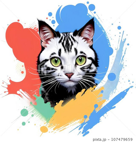 AIで生成されたカラフルな猫のタイトル 107479659