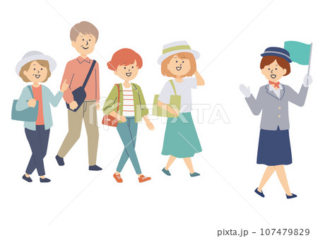 ツアー客とツアーガイドのイラスト 107479829