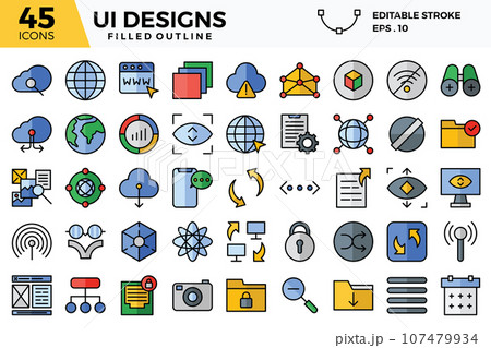 UI design filled outline icons set. The collections includes for web design,app design, UI design,business and finance ,network and communications and other. UI design filled outline icons set. The collections includes for web design,app design, UI design,business and finance ,network and communications and other. 107479934