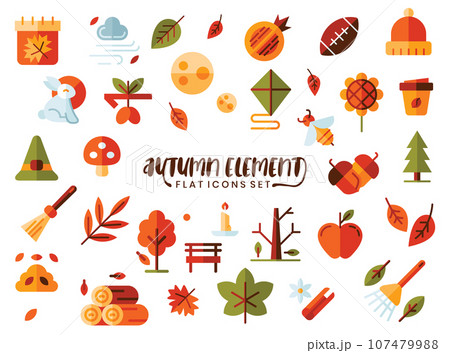 Autumn season flat icons set. The element collections can be used in social media post, web design app design and more. 107479988