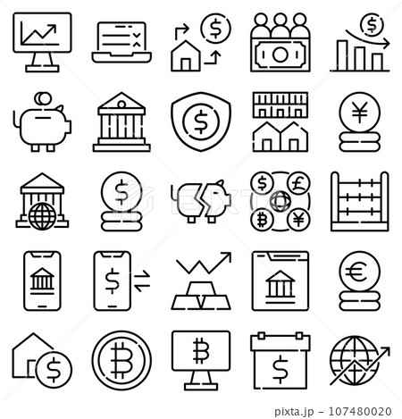 economy outline icons set. The collection includes of business developments, programing , web design,app design and more. economy outline icons set. The collection includes of business developments, programing , web design,app design and more. 107480020