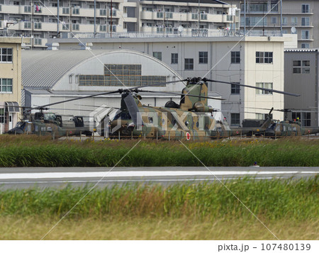 八尾駐屯地に駐機するCH47チヌーク 八尾駐屯地に駐機するCH47チヌーク 107480139