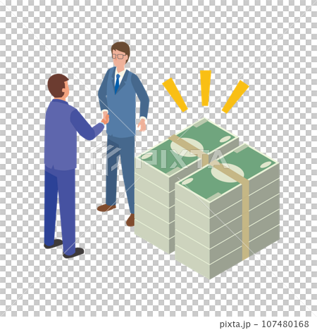 資金の融資をしてもらう男性 107480168