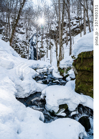 「青森県」冬の奥入瀬渓流　雲井の滝 107480351