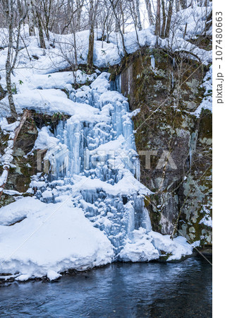 「青森県」冬の奥入瀬渓流　千筋の滝　 107480663