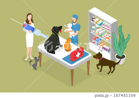 3D Isometric Flat Vector Conceptual Illustration of Pet Vaccination 107481109