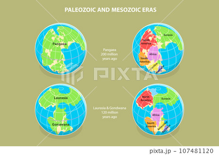 3D Isometric Flat Vector Conceptual Illustration of Paleozoic And Mesozoic Eras 107481120