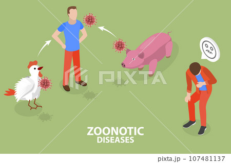 3D Isometric Flat Vector Conceptual Illustration of Zoonotic Diseases 107481137