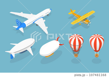 3D Isometric Flat Vector Set of Airships 3D Isometric Flat Vector Set of Airships 107481168