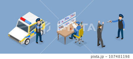 3D Isometric Flat Vector Conceptual Illustration of Police Patrol 107481198