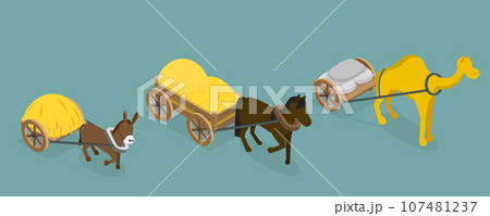 3D Isometric Flat Vector Set of Draft Animals 107481237