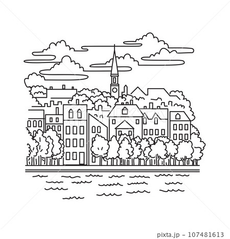 Old Town Alexandria Along Potomac River in Virginia Mono Line Art Old Town Alexandria Along Potomac River in Virginia Mono Line Art 107481613