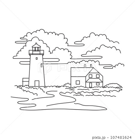 Race Point Light or Lighthouse on Cape Cod Massachusetts USA Mono Line Art Race Point Light or Lighthouse on Cape Cod Massachusetts USA Mono Line Art 107481624