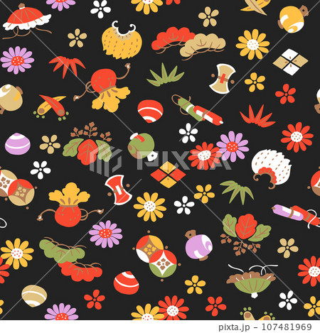 宝尽し文-シームレスな和模様-2way-手描き 宝尽し文-シームレスな和模様-2way-手描き 107481969