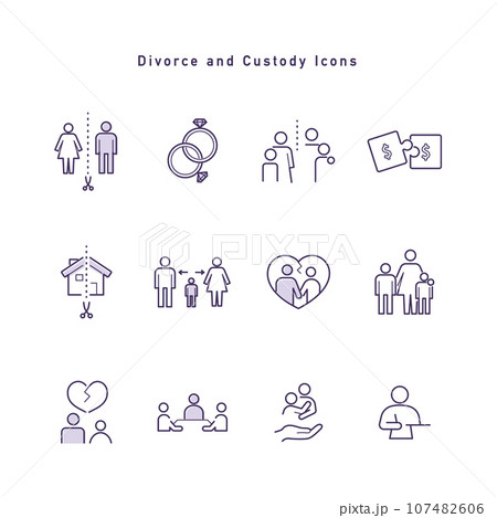 離婚・親権・財産分与に関するアイコンセット 離婚・親権・財産分与に関するアイコンセット 107482606