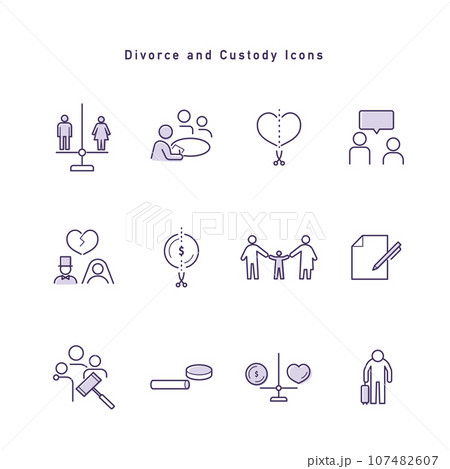 離婚・親権・財産分与に関するアイコンセット 107482607