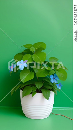 green plant in a pot on a green background green plant in a pot on a green background 107482877