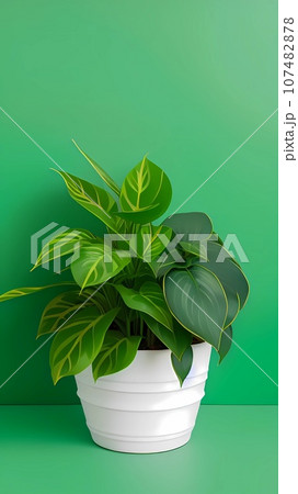 green plant in a pot on a green background green plant in a pot on a green background 107482878