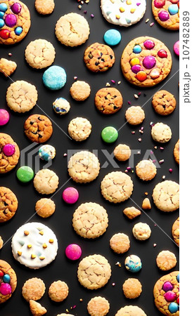 Colorful assorted cookies illustration Colorful assorted cookies illustration 107482889