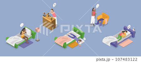 3D Isometric Flat Vector Conceptual Illustration of Sleepy Early Morning 107483122