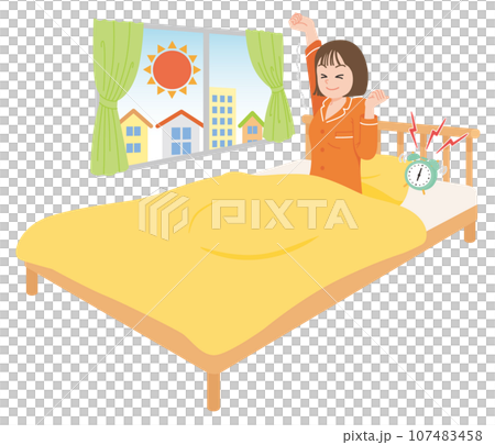 A young woman wakes up refreshed in the morning 107483458