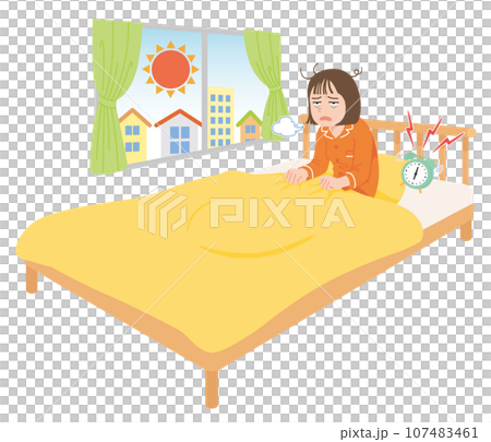 A young woman wakes up exhausted in the morning 107483461