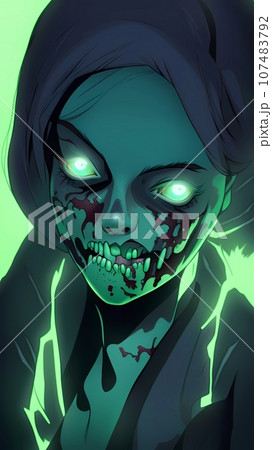 Luminous glowing female zombie character design concept 107483792