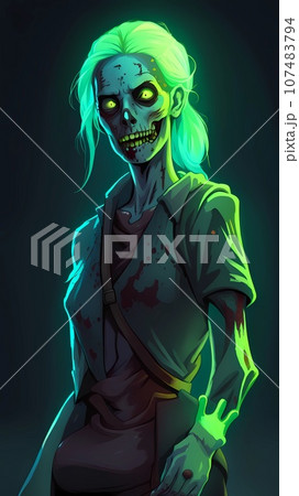 Luminous glowing female zombie character design concept 107483794