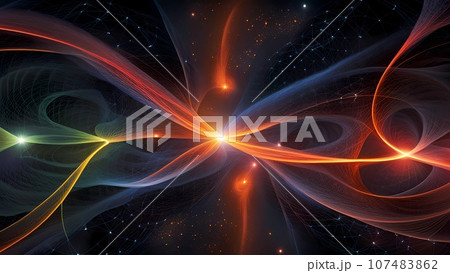 3d rendering background with neon glowing lines and dots 3d rendering background with neon glowing lines and dots 107483862