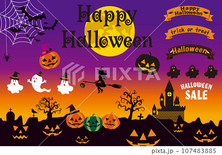 イベント10月のハロウィンのイラスト素材のセット カボチャ ハロウィン