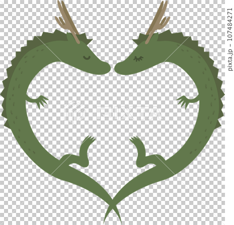 一對龍夫婦形成一顆心的插圖（綠色） 107484271
