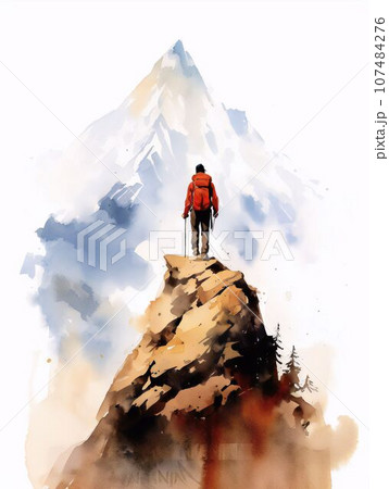 山頂に立つ登山者の感動のイラスト素材 [107484276] - PIXTA