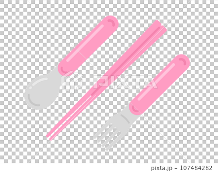 Illustration of a pink cutlery set for kids 107484282