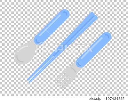 Illustration of a light blue cutlery set for kids 107484283
